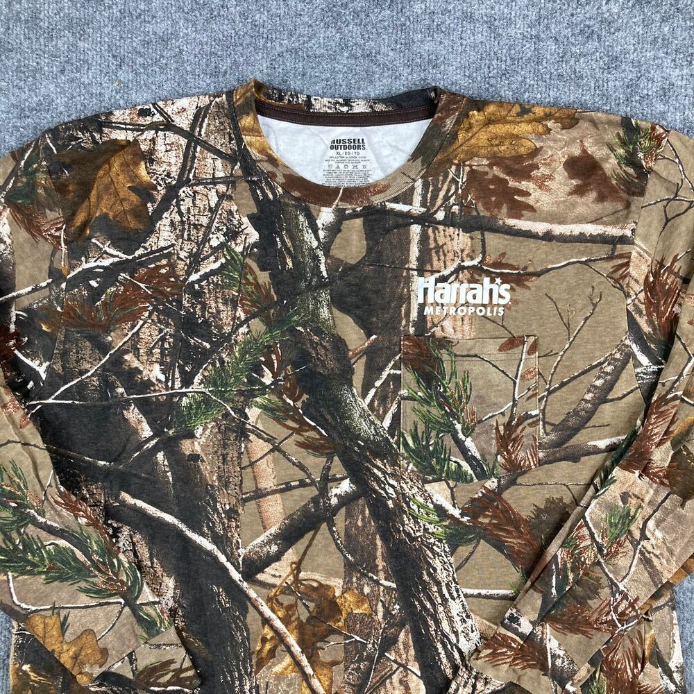 Russell Outdoors T-Shirt Mens XL Camo Long Sleeve Hunting Graphic Logo‎